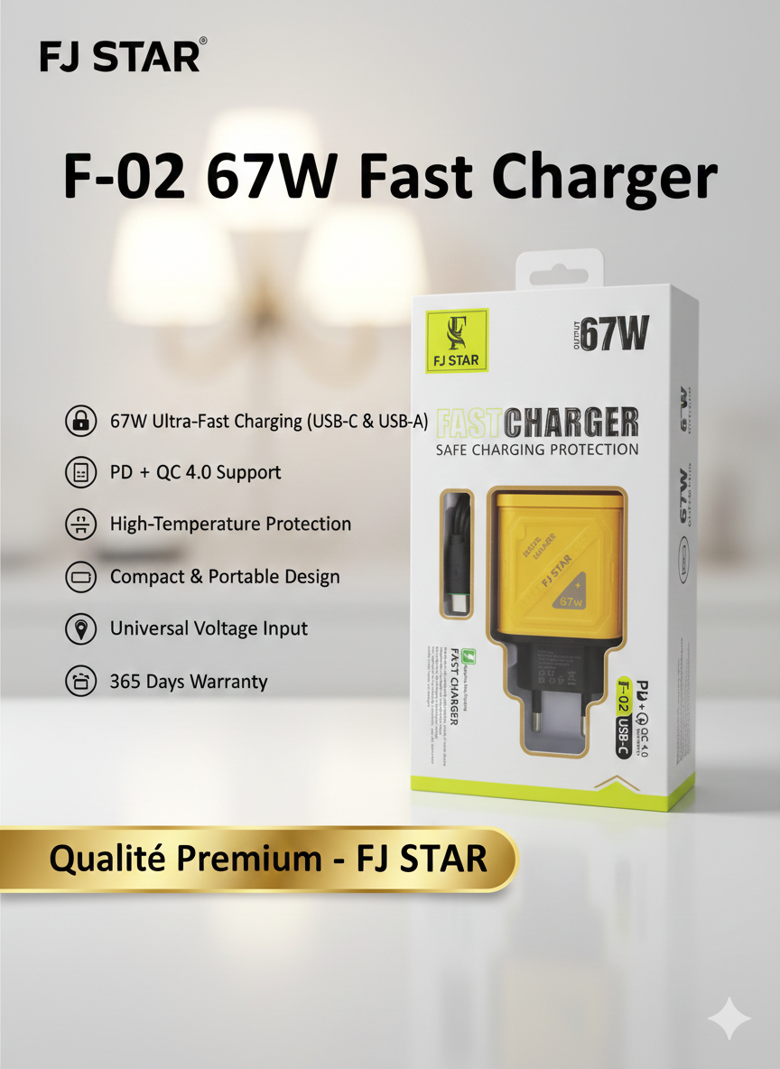 شاحن FJ STAR F-02: القوة والذكاء في تصميم واحد
