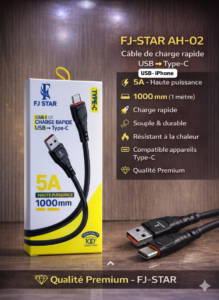FJ-STAR AH-02 | كابل الشحن السريع 5A - قوة وأداء عالي (USB إلى Type-C) .FJ-STAR AH-02 | كابل الشحن السريع 5A - قوة وأداء عالي (USB إلى Type-C)