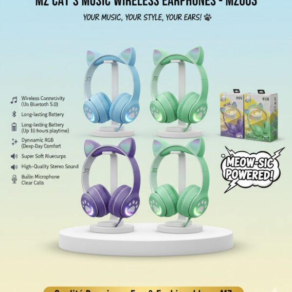 سماعات mz cat's wireless — موسيقى وستايل، أذنيك كتستاهل! 😻🎧